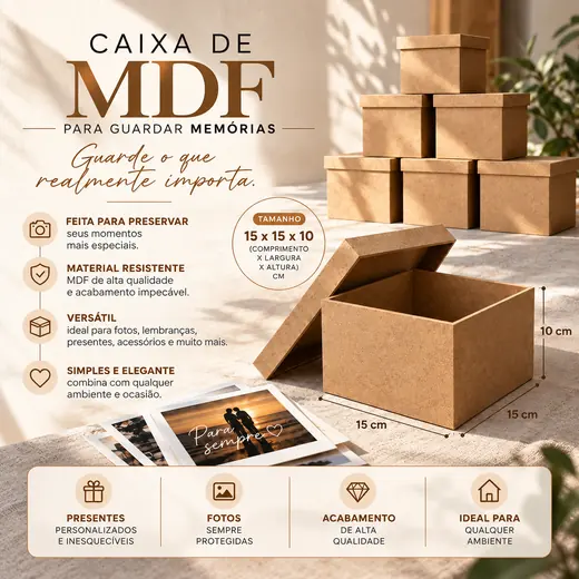 Arte da caixa de MDF para guardar memórias, com medidas