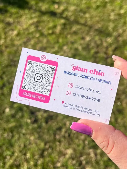 Cartão de visita rosa, verso com QR code