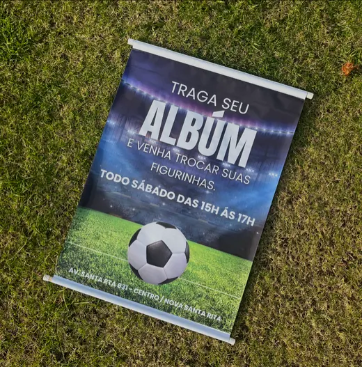 Banner impresso para evento de troca de figurinhas