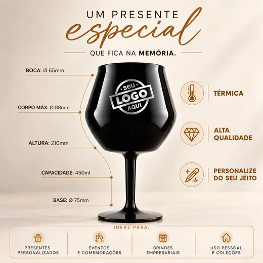 Arte da taça personalizada com medidas e características